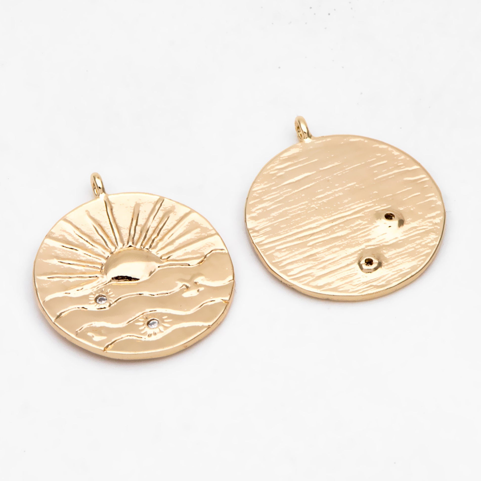 4pcs Gold Sun Disk Charms 20mm, 18K Gold plated Brass, CZ pave Sun Disc Pendants (GB-1232-K)
