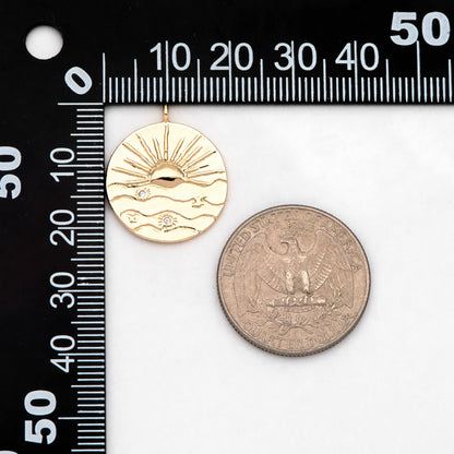 4pcs Gold Sun Disk Charms 20mm, 18K Gold plated Brass, CZ pave Sun Disc Pendants (GB-1232-K)