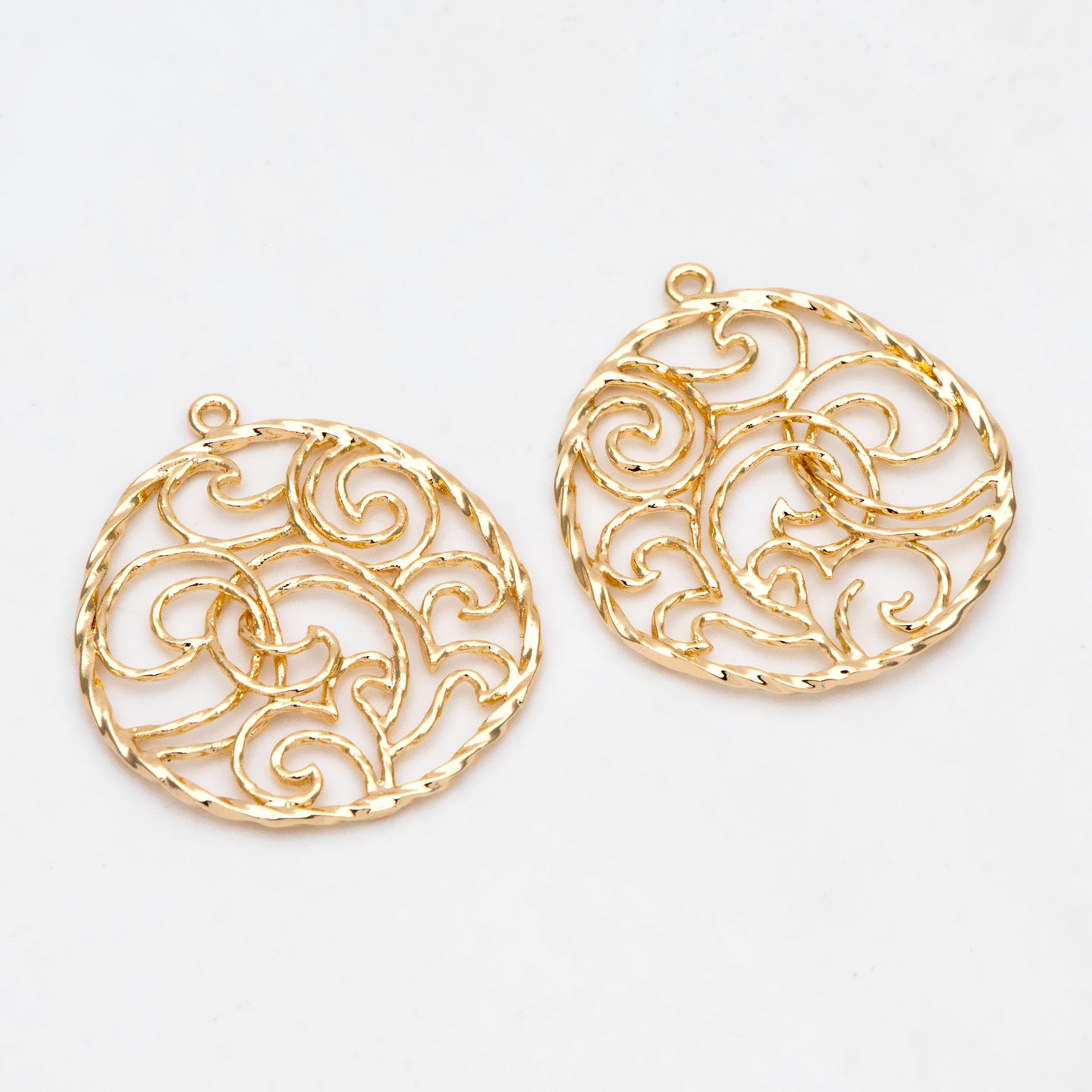 10pcs Gold Wave Teardrop Charms 30x25mm, 18K Gold plated Brass, Filigree Drop Pendants (GB-3101)