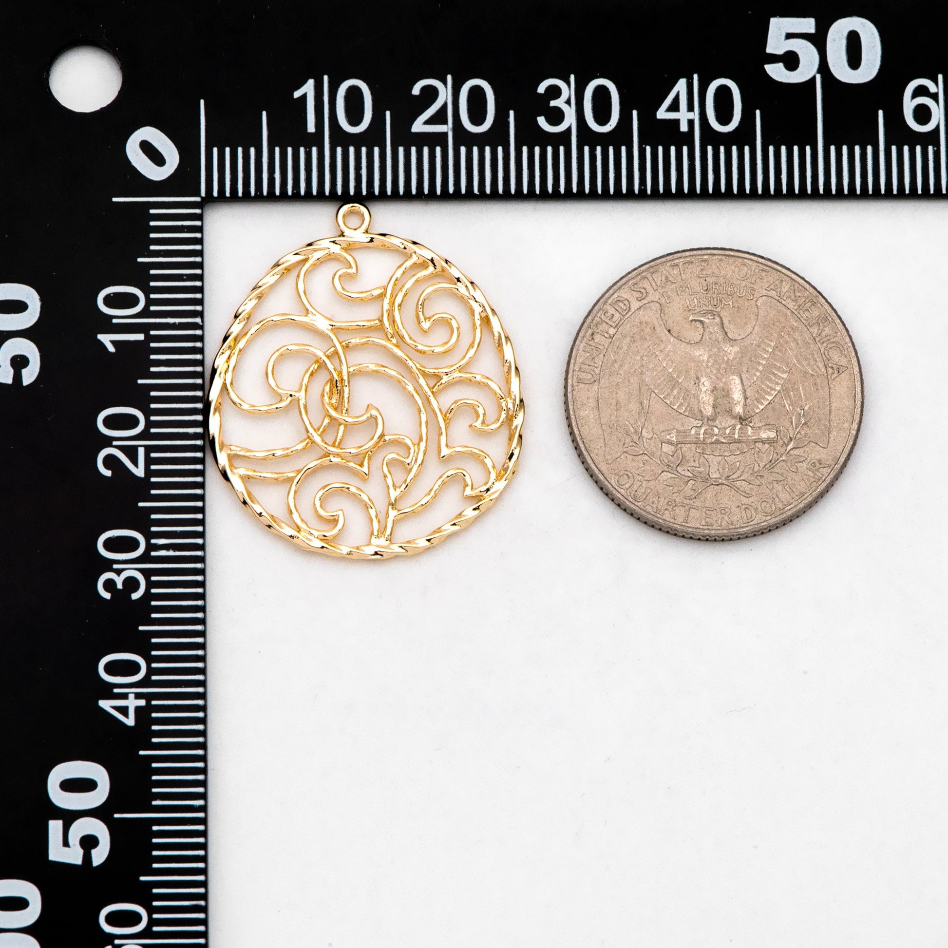 10pcs Gold Wave Teardrop Charms 30x25mm, 18K Gold plated Brass, Filigree Drop Pendants (GB-3101)