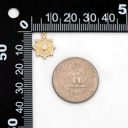 10pcs Gold Sun Disk Charms 15x13mm, 18K Gold plated Brass, CZ pave Sun Disc Pendants (GB-1658-G)