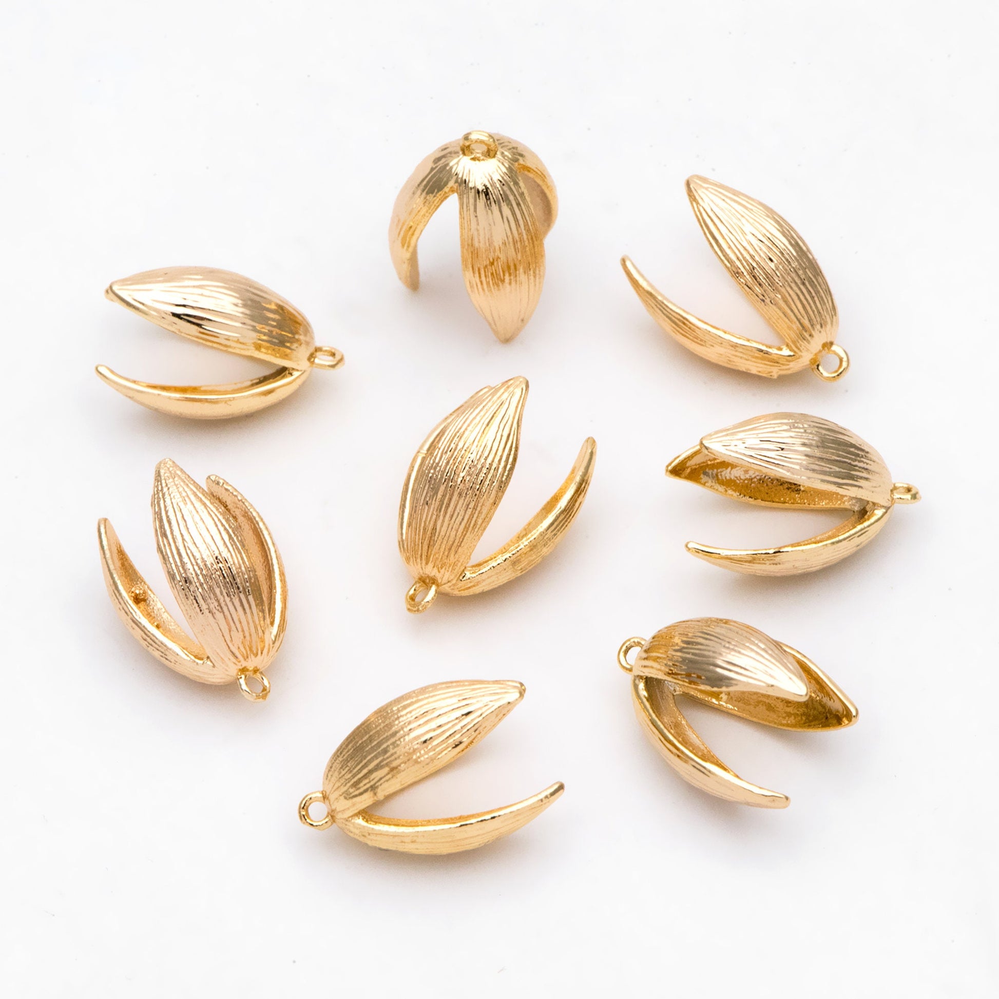 10pcs Gold Flower Bead Caps, Real Gold plated Brass, Peg For Half Drilled Pearl Mounts, Peg Pearl Findings (GB-3104)