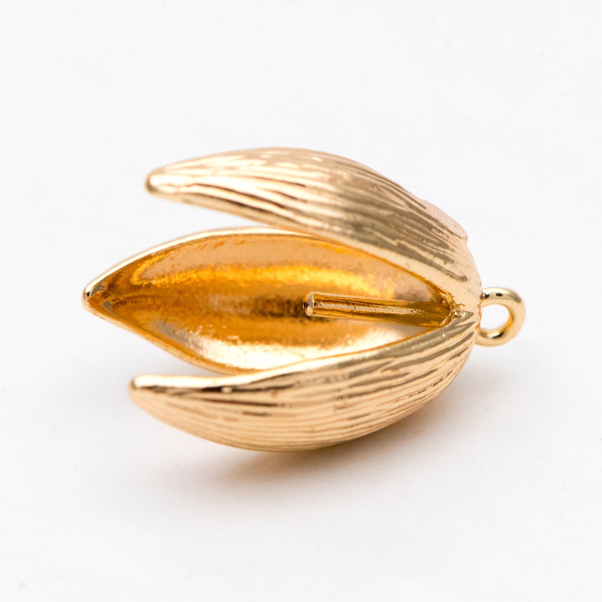 10pcs Gold Flower Bead Caps, Real Gold plated Brass, Peg For Half Drilled Pearl Mounts, Peg Pearl Findings (GB-3104)