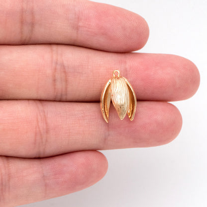 10pcs Gold Flower Bead Caps, Real Gold plated Brass, Peg For Half Drilled Pearl Mounts, Peg Pearl Findings (GB-3104)