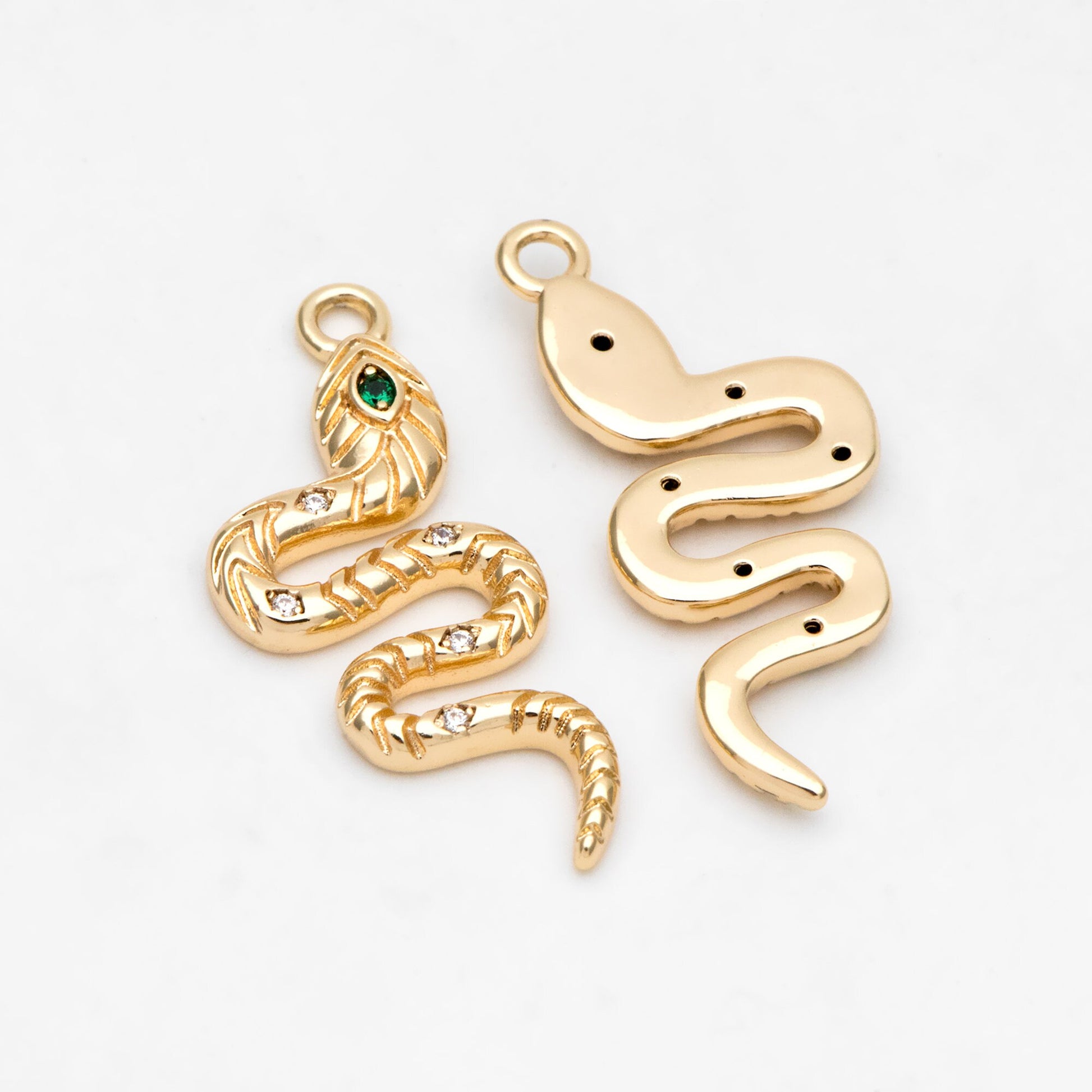 4pcs CZ Pave Snake Charm, 18K Gold Plated Brass, Snake Necklace, Snake Jewelry Snake Pendant (GB-2756-I)