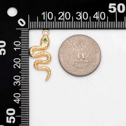 4pcs CZ Pave Snake Charm, 18K Gold Plated Brass, Snake Necklace, Snake Jewelry Snake Pendant (GB-2756-I)