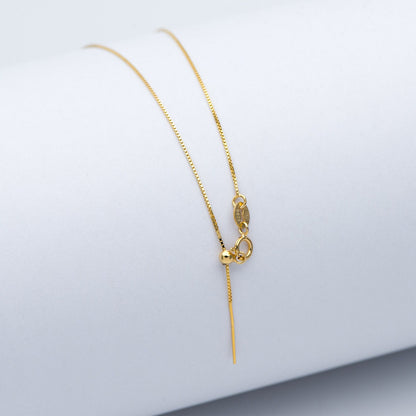 Gold plated Sterling Silver Finished Necklace, 0.7mm Dainty Box Chain with Adjustable Rubber Stopper, 17 Inch (CY-009)