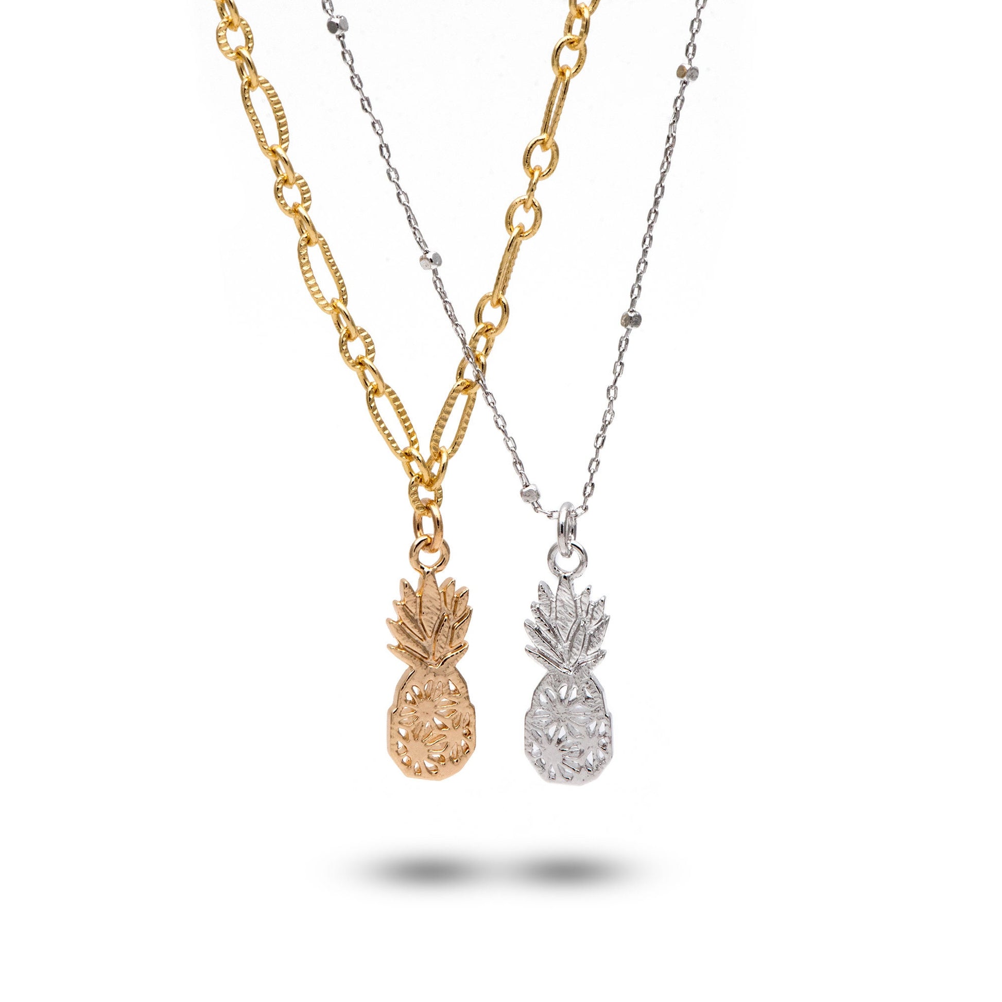 4pcs Gold /Silver Pineapple Charms 18x7mm, Real Gold/ Rhodium plated Brass, Lead Nickel Free (GB-4095-B)