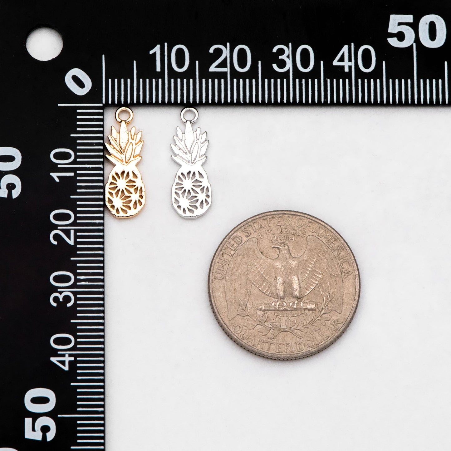 4pcs Gold /Silver Pineapple Charms 18x7mm, Real Gold/ Rhodium plated Brass, Lead Nickel Free (GB-4095-B)