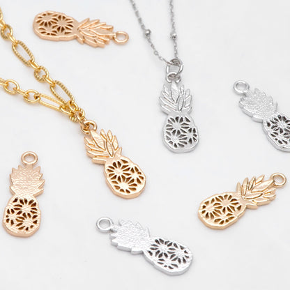 4pcs Gold /Silver Pineapple Charms 18x7mm, Real Gold/ Rhodium plated Brass, Lead Nickel Free (GB-4095-B)