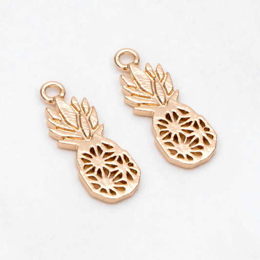 4pcs Gold /Silver Pineapple Charms 18x7mm, Real Gold/ Rhodium plated Brass, Lead Nickel Free (GB-4095-B)