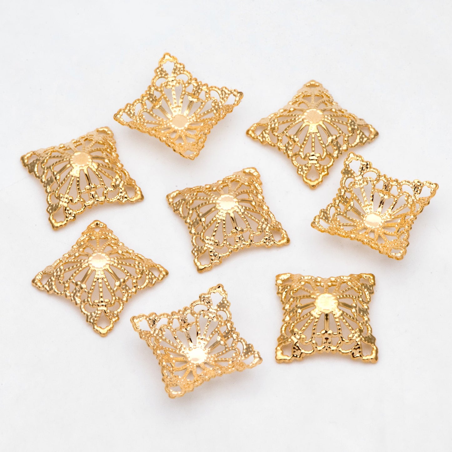 10pcs Gold Filirgree Stamping Connectors, Real Gold plated Brass Floral Charms 20mm, Lead Nickel Free (GB-149)