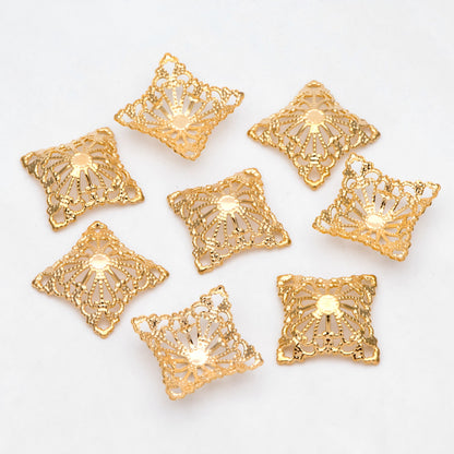 10pcs Gold Filirgree Stamping Connectors, Real Gold plated Brass Floral Charms 20mm, Lead Nickel Free (GB-149)