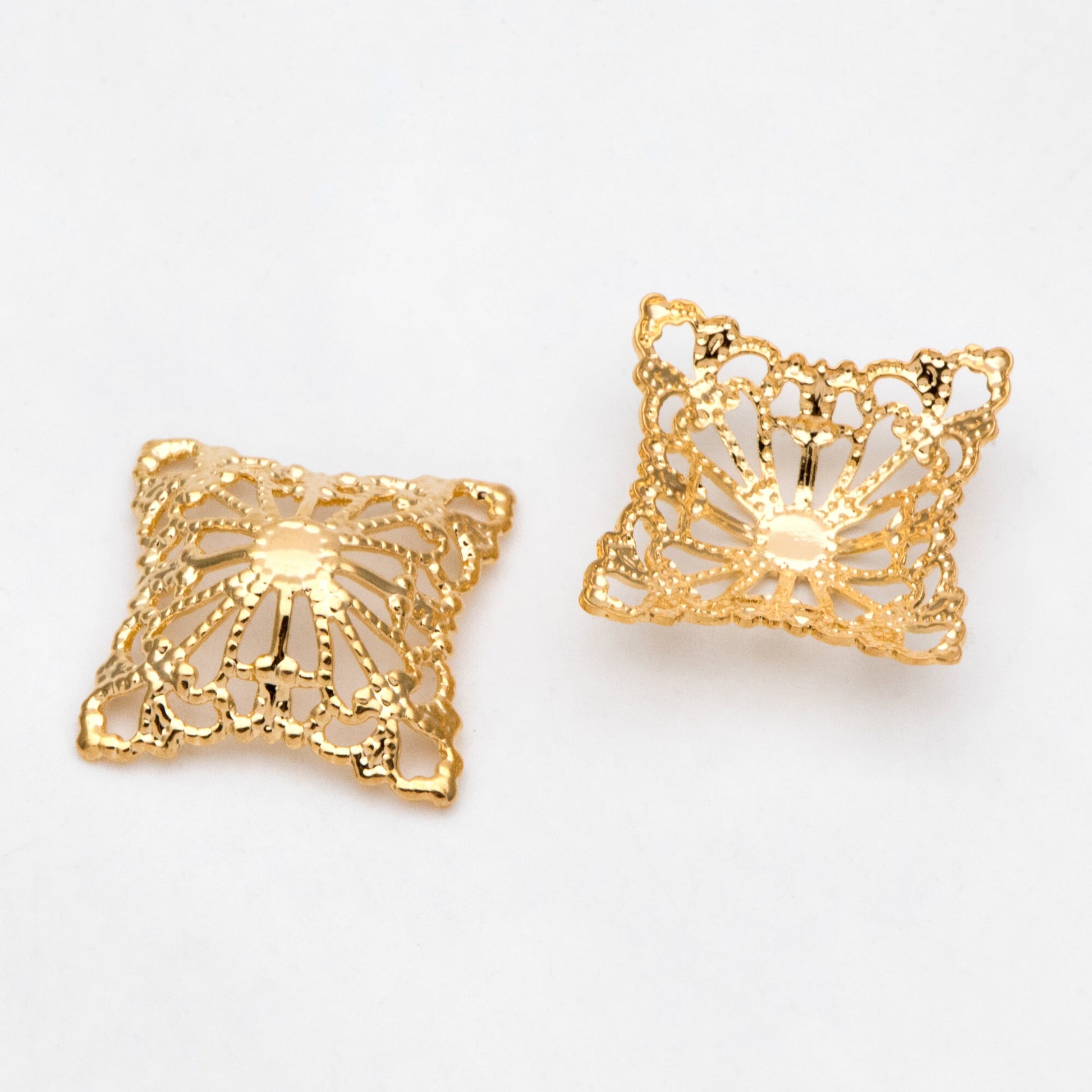 10pcs Gold Filirgree Stamping Connectors, Real Gold plated Brass Floral Charms 20mm, Lead Nickel Free (GB-149)