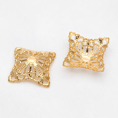 10pcs Gold Filirgree Stamping Connectors, Real Gold plated Brass Floral Charms 20mm, Lead Nickel Free (GB-149)