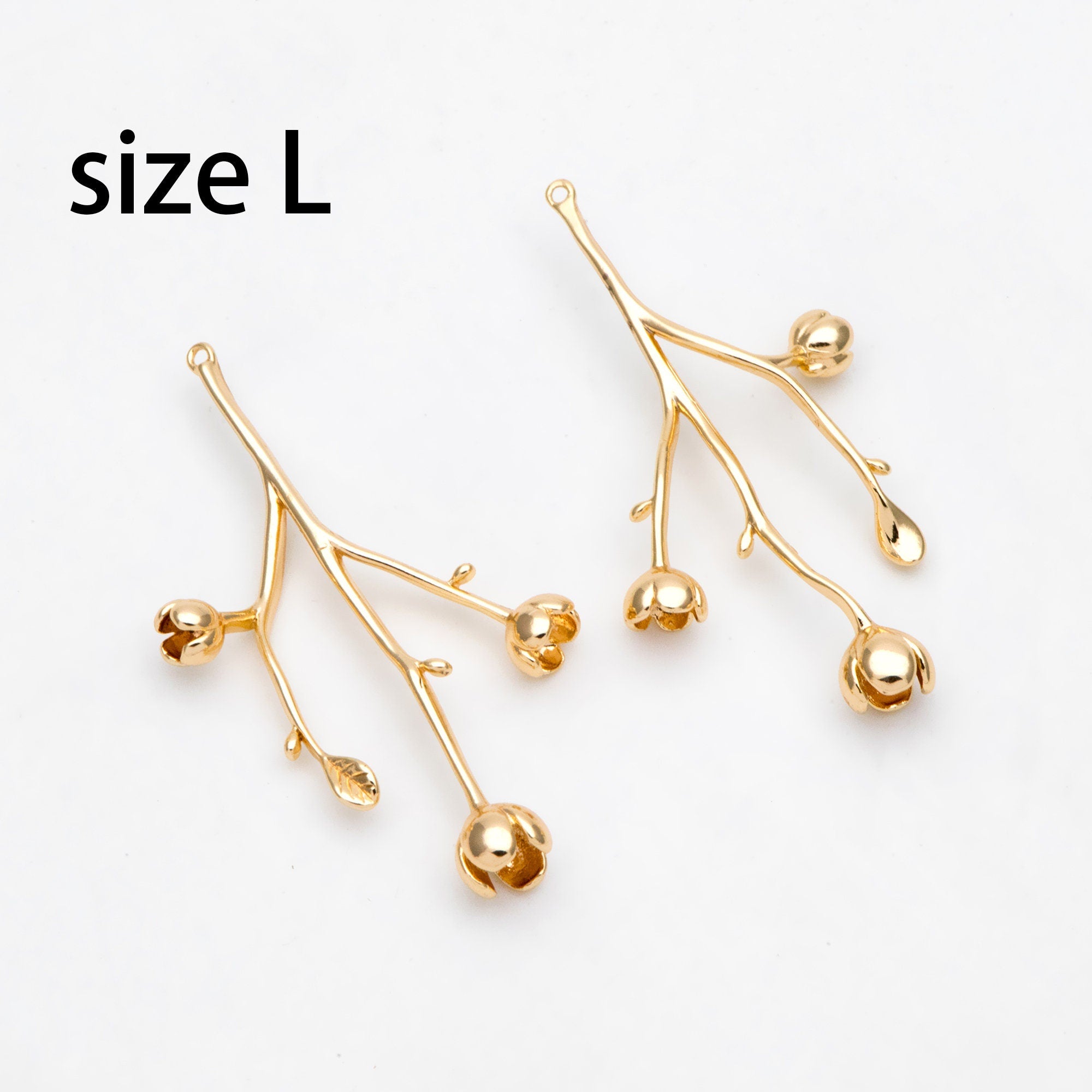 10pcs Gold Flower Branch Charms, Brass Filigree Branche Pendant, Blossom Charm for Jewelry Making (GB-1208)