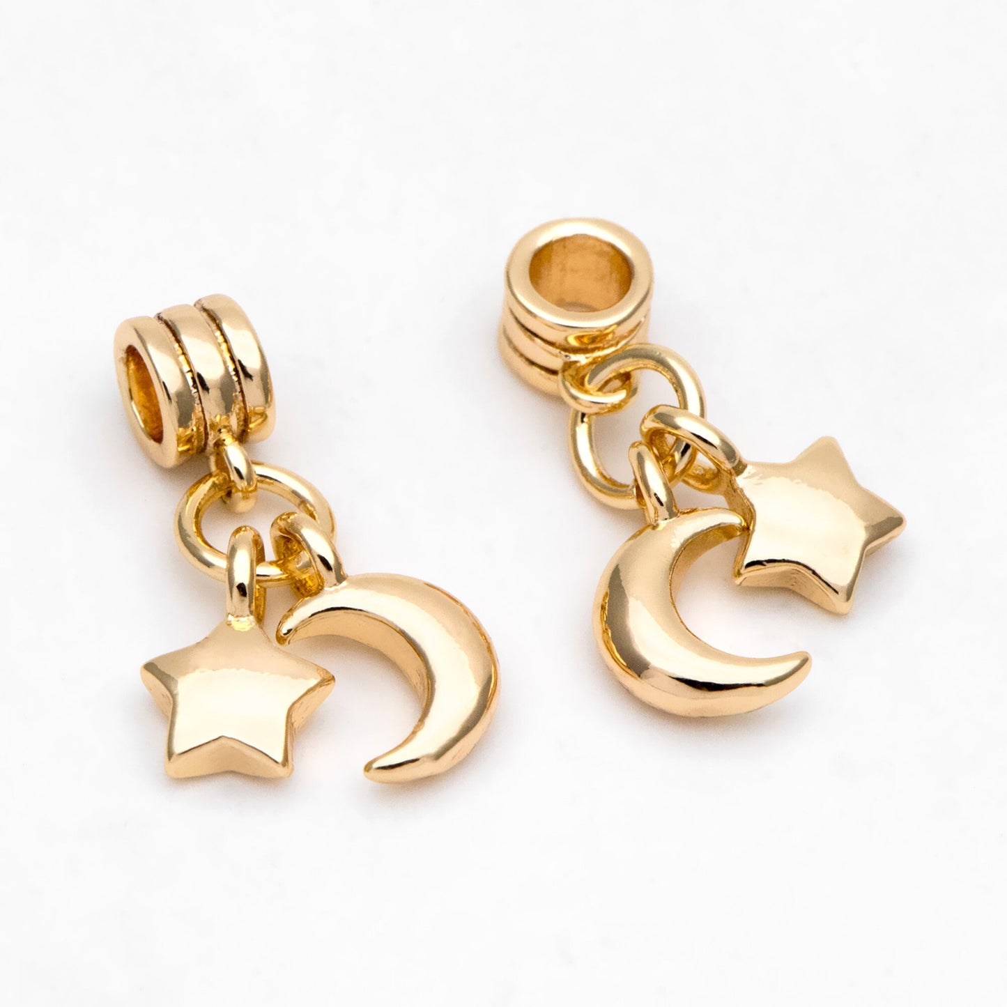 10pcs Moon Star Bracelet Charms, 18K Gold plated Brass, Large Hole Necklace Pendants (GB-3089)