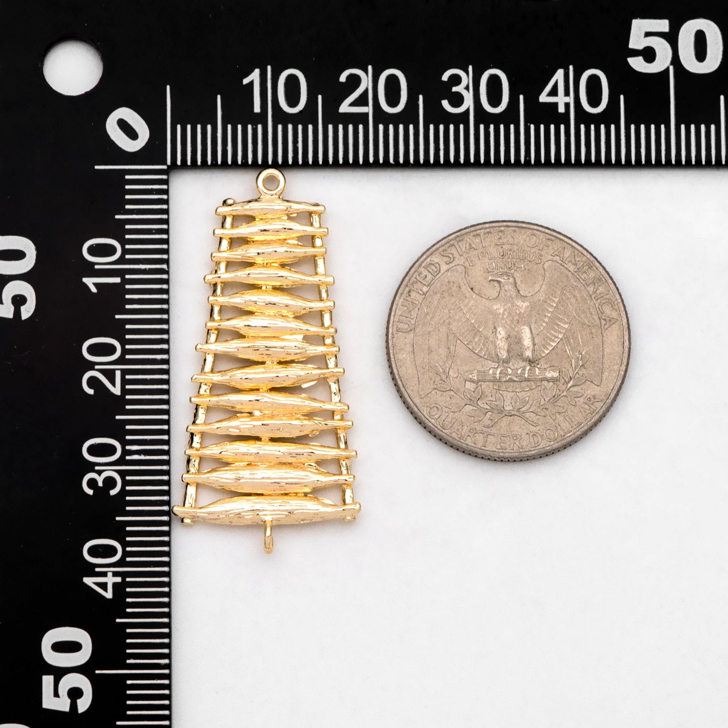 10pcs Ladder Charm Connectors, 18K Gold plated Brass, Trapezoid Geometric Pendants 38mm (GB-3090)
