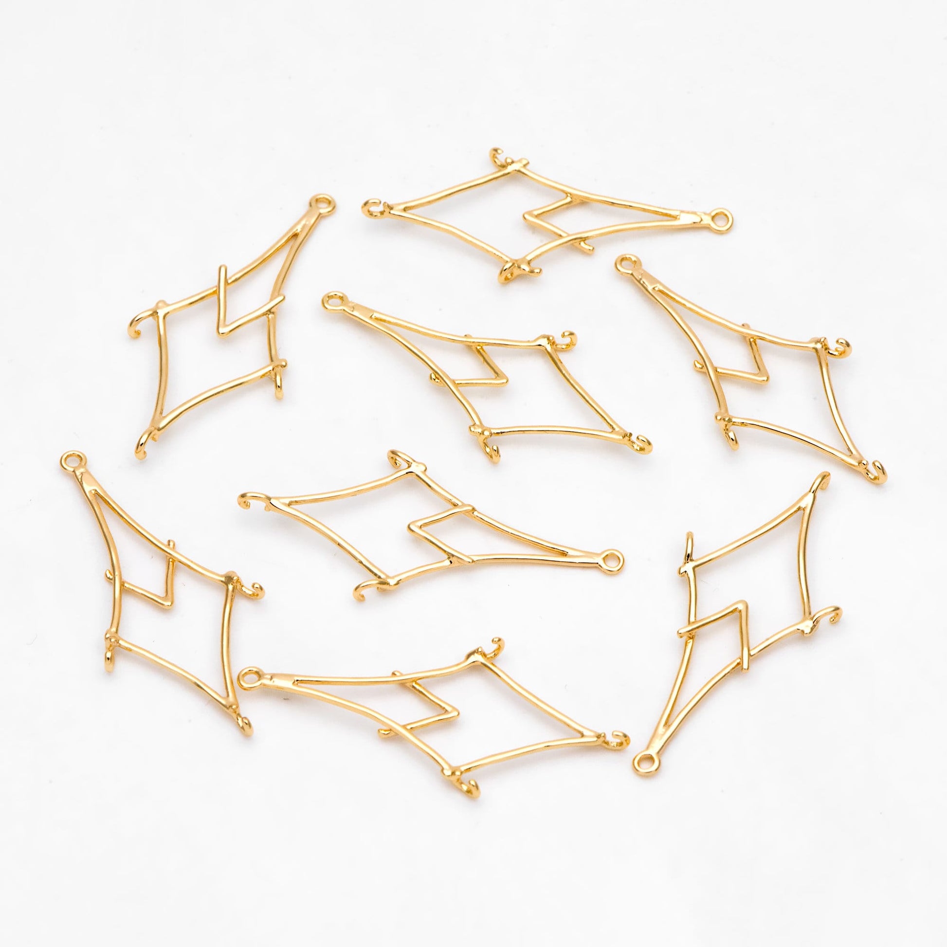 10pcs Gold Rhombus Link Charms: Geometric Brass Connector Pendants, 35x16mm (GB-3091)