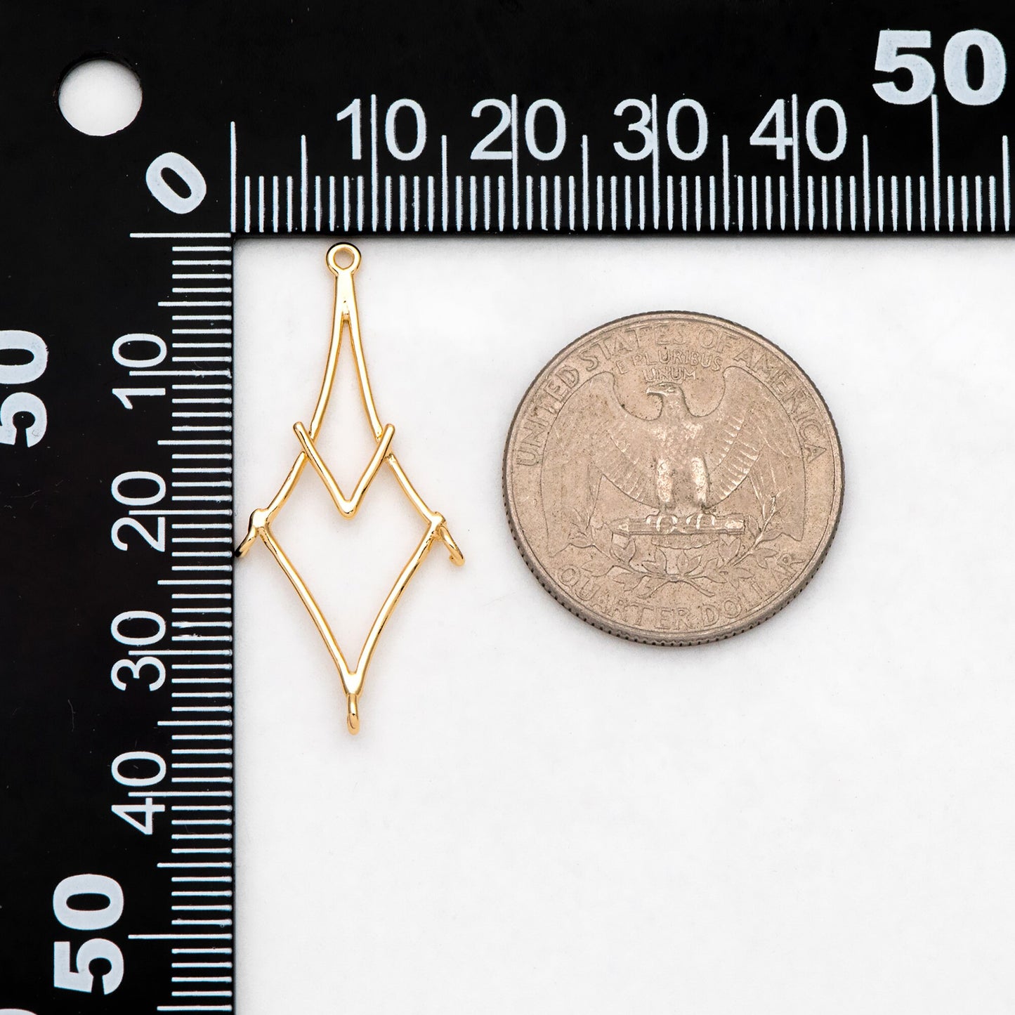 10pcs Gold Rhombus Link Charms: Geometric Brass Connector Pendants, 35x16mm (GB-3091)