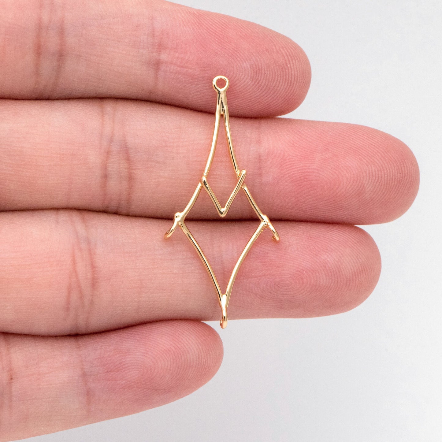10pcs Gold Rhombus Link Charms: Geometric Brass Connector Pendants, 35x16mm (GB-3091)