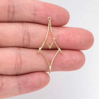 10pcs Gold Rhombus Link Charms: Geometric Brass Connector Pendants, 35x16mm (GB-3091)