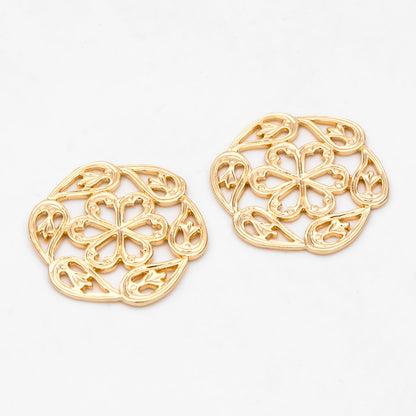 10pcs Gold plated Brass Filigree Flower Charm Pendants 19mm, Jewelry Making, Diy Material, Jewelry Supplies (GB-3096)