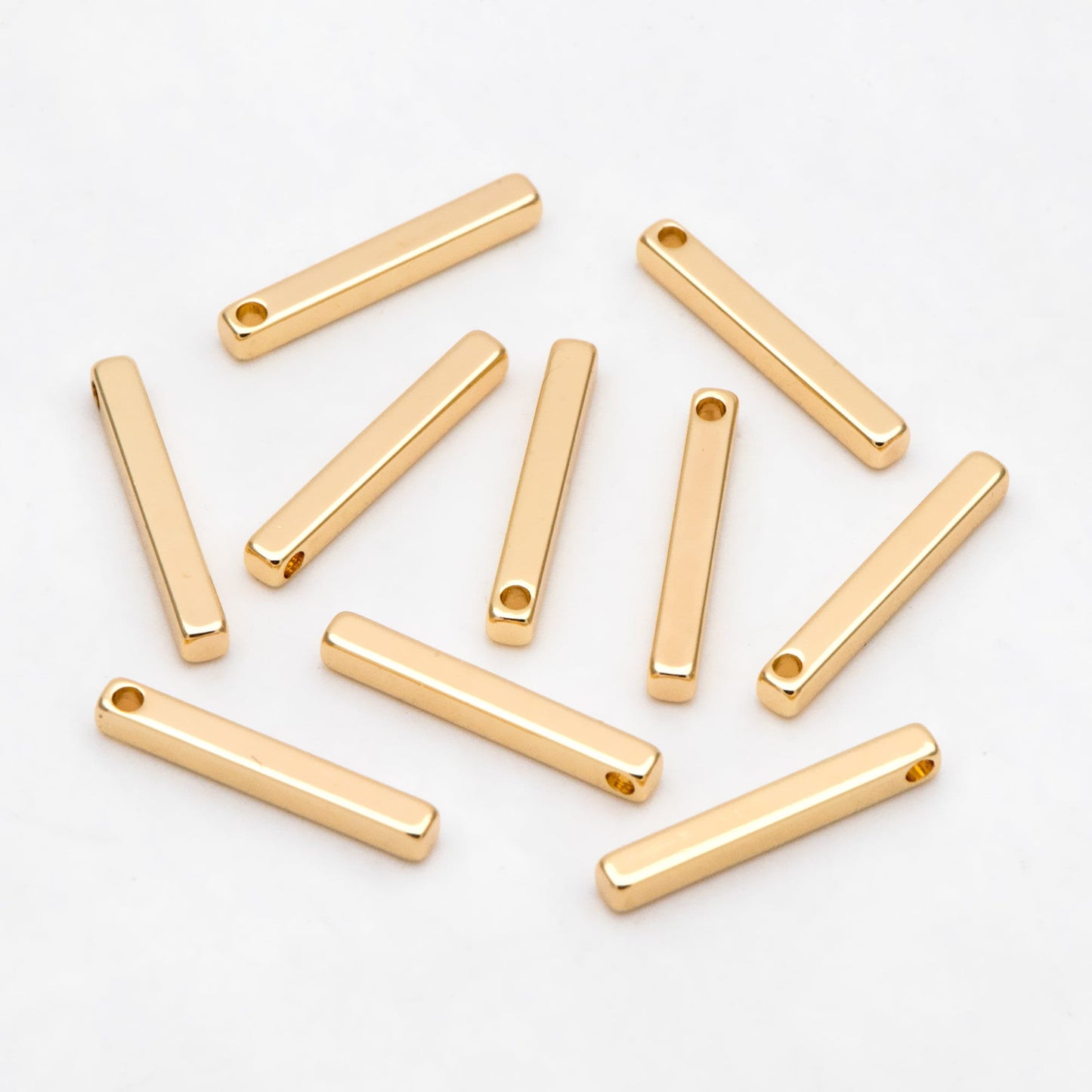 10pcs Gold plated Brass Stick Bar Beads Charms 15mm (GB-036)