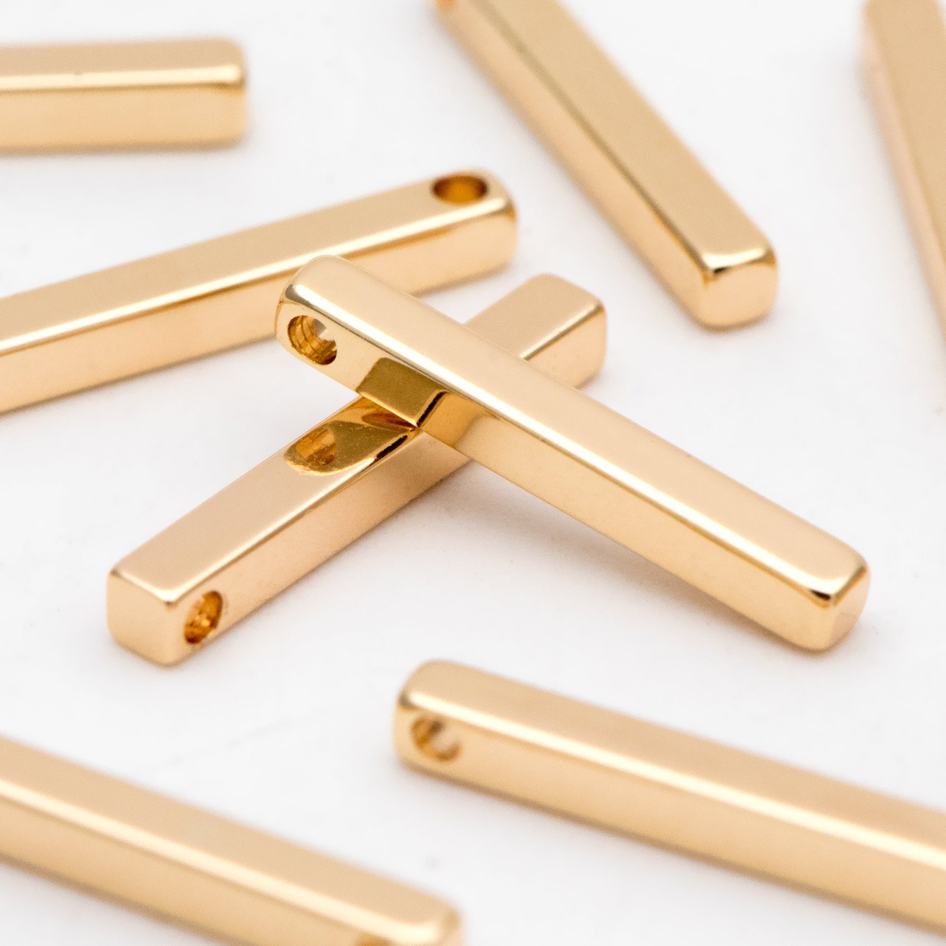 10pcs Gold plated Brass Stick Bar Beads Charms 15mm (GB-036)