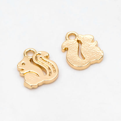 10pcs Gold Squirrel Charm Pendants 12mm, Real Gold plated Brass, Color Not Easily Tarnish (GB-375)
