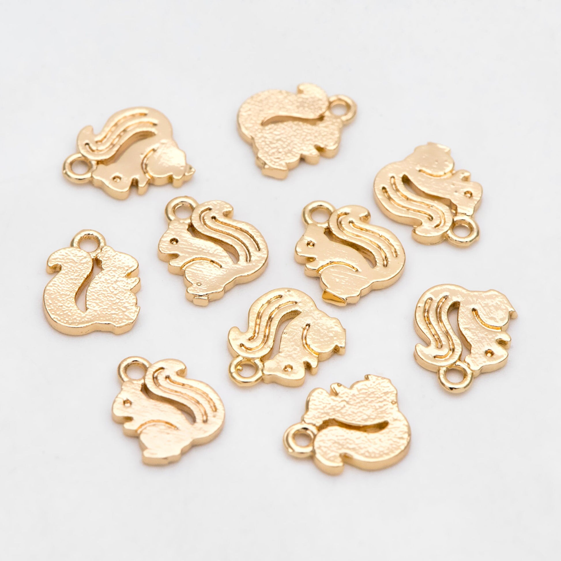 10pcs Gold Squirrel Charm Pendants 12mm, Real Gold plated Brass, Color Not Easily Tarnish (GB-375)
