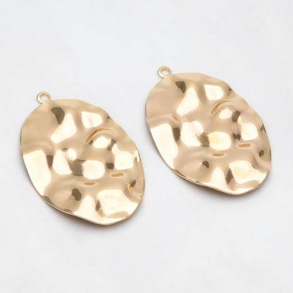 10pcs Hammered Oval Charms 37x23mm, Polished Gold plated Brass Disc Pendants (GB-402-G)