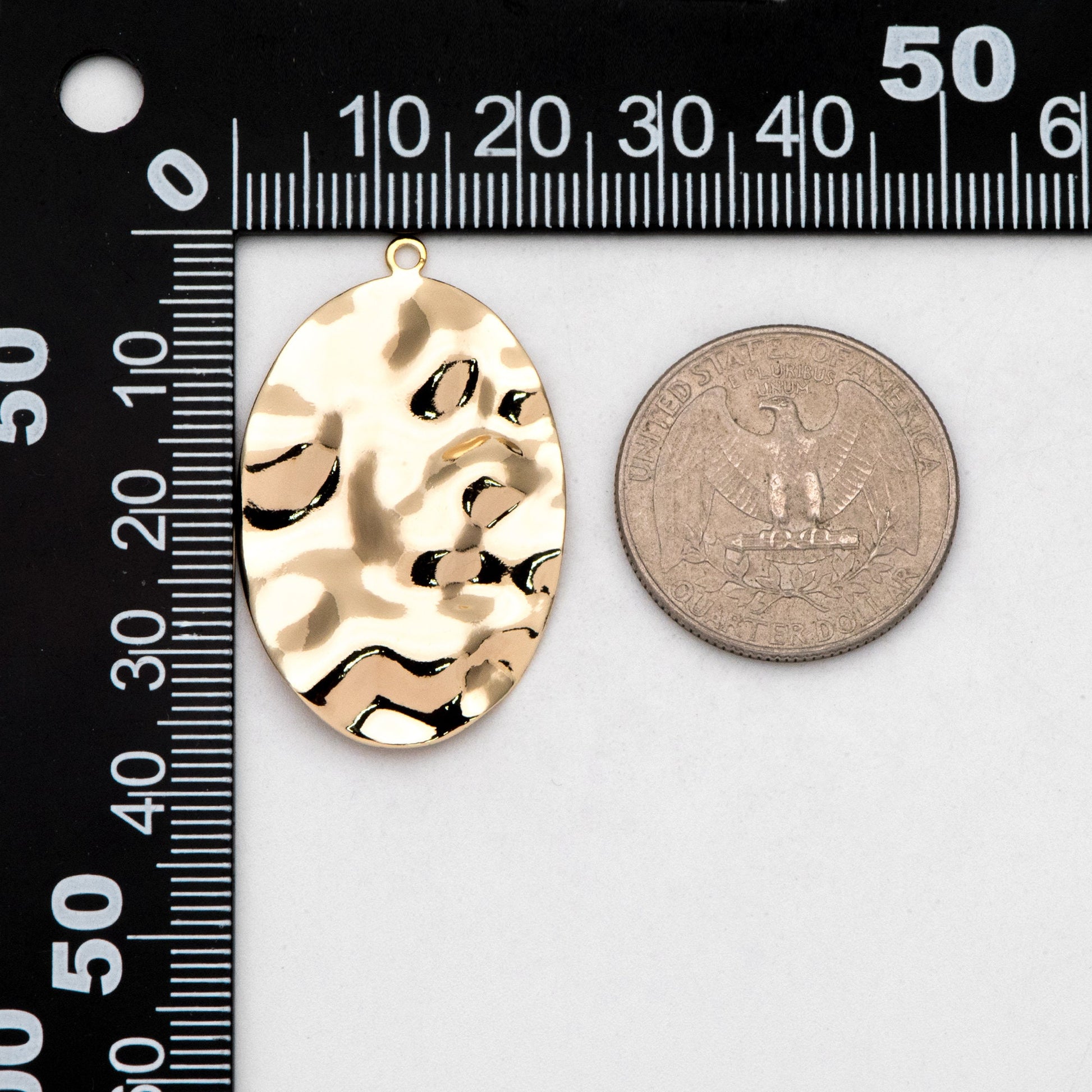 10pcs Hammered Oval Charms 37x23mm, Polished Gold plated Brass Disc Pendants (GB-402-G)