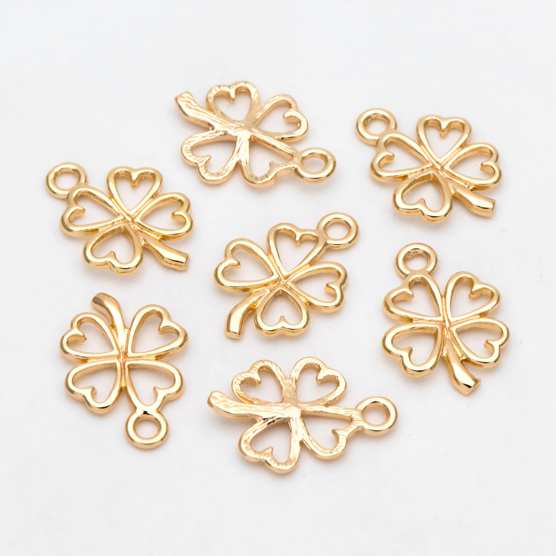 4pcs Gold Four Leaf Clover Charms 17mm, Real Gold plated Brass Clover Pendants (GB-321-M)