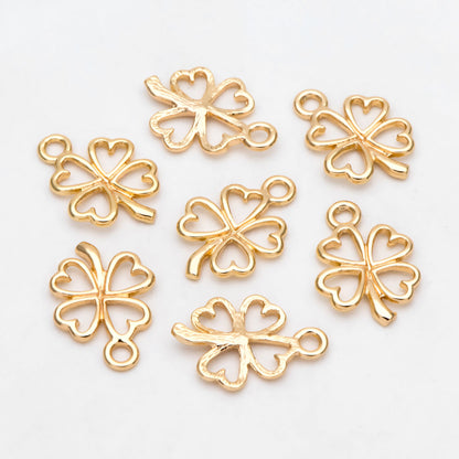 4pcs Gold Four Leaf Clover Charms 17mm, Real Gold plated Brass Clover Pendants (GB-321-M)