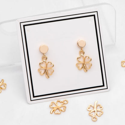 4pcs Gold Four Leaf Clover Charms 17mm, Real Gold plated Brass Clover Pendants (GB-321-M)