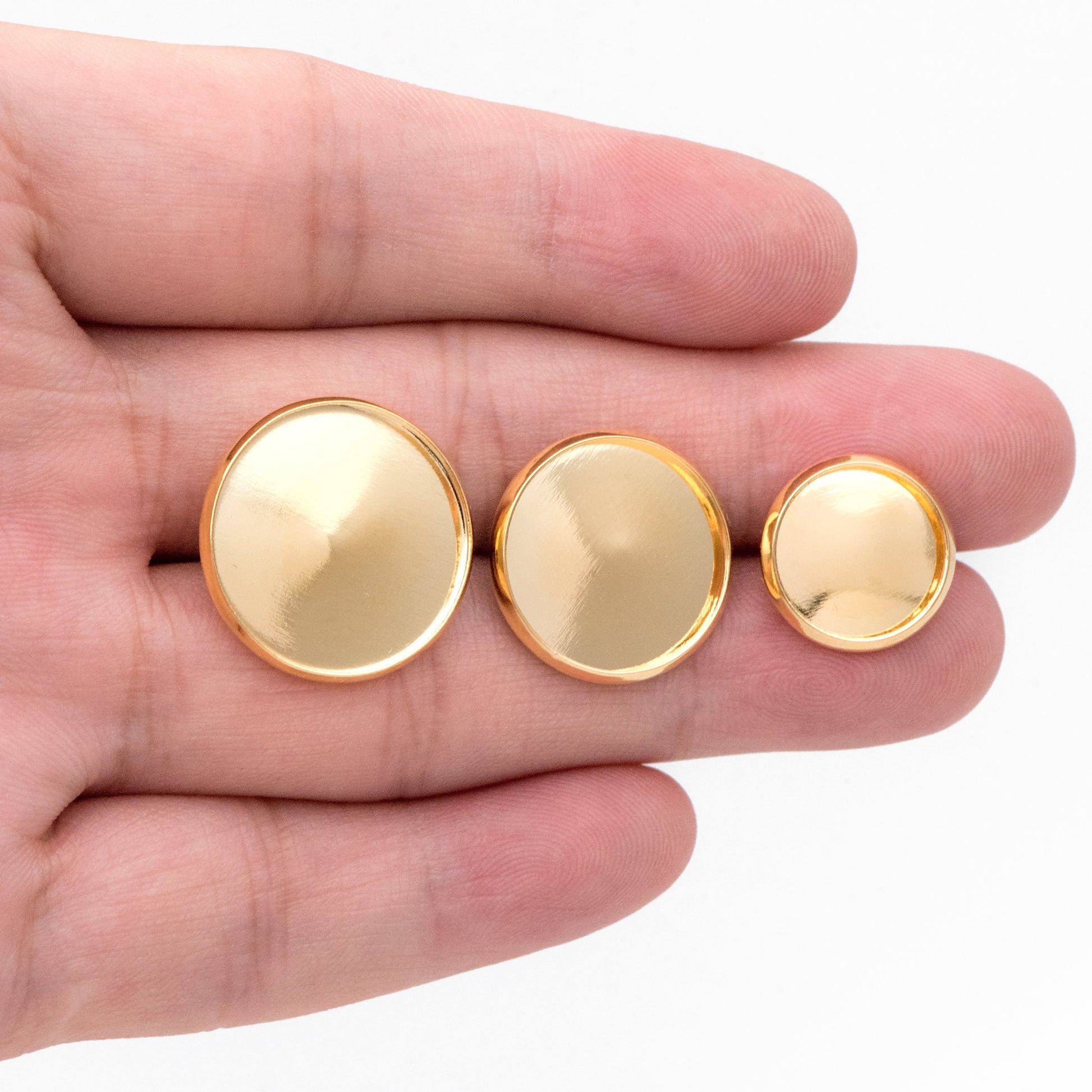 10pcs Gold Blank Base Tray Cabochon Earring Setting 12/ 16/ 18mm, Gold plated Brass Bezel Cabochon Ear Post (GB-3108)
