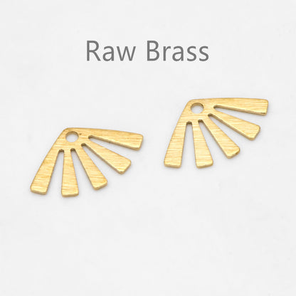 20pcs Raw Brass Brushed Sun Charms 15x10mm, Solid Brass Fan Pendants Wholesale (RB-306)