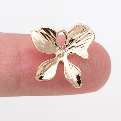 10pcs Gold Flower Charms with 2 Loops, Real Gold plated Brass, Floral Connectors 18mm (GB-4391-B)