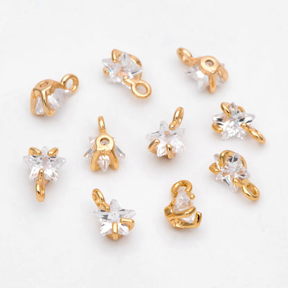 10pcs CZ Pave Gold/ Silver Star Charm Pendants 5mm, Real Gold/ Rhodium plated Brass, Color Not Easily Tarnish (GB-162-B)