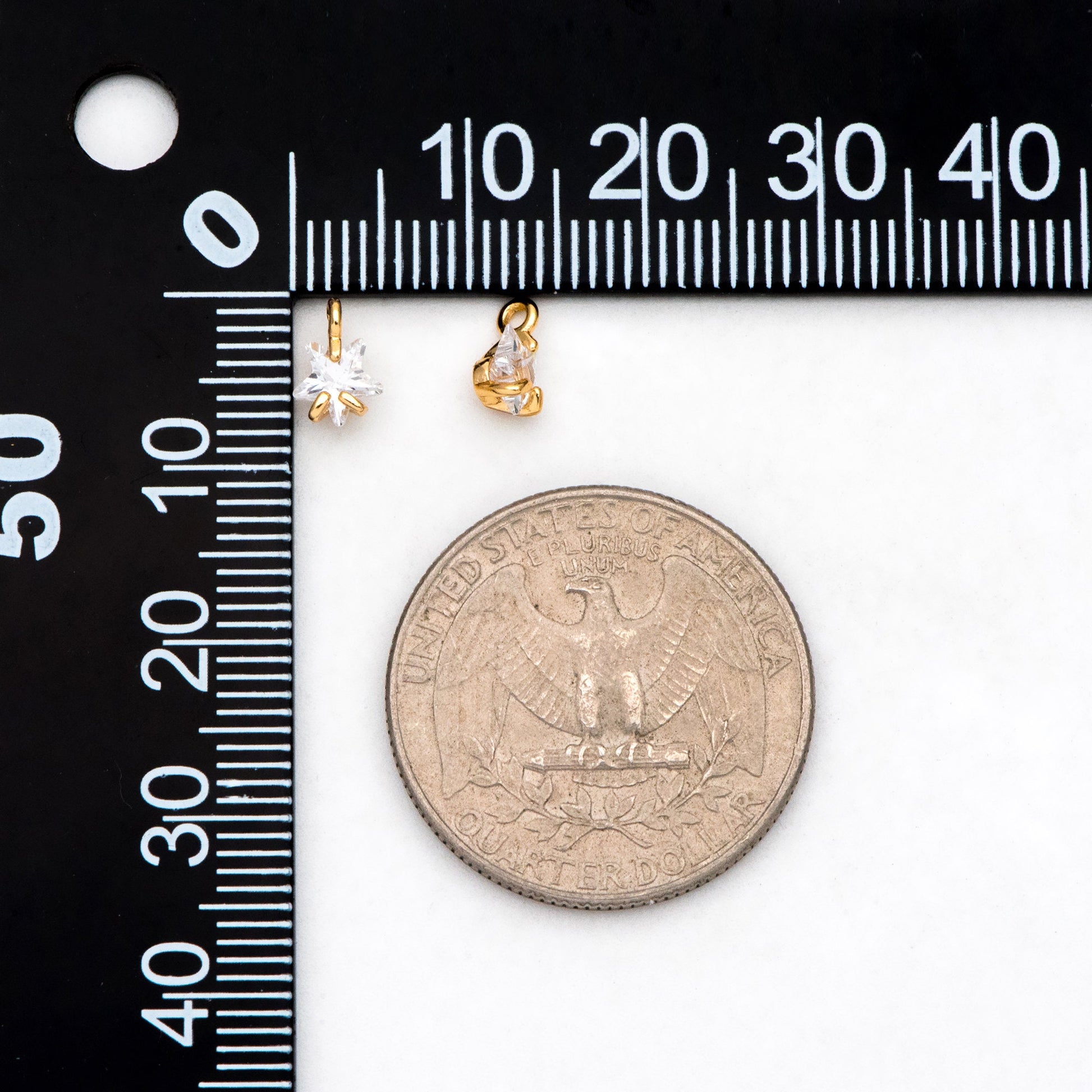 10pcs CZ Pave Gold/ Silver Star Charm Pendants 5mm, Real Gold/ Rhodium plated Brass, Color Not Easily Tarnish (GB-162-B)