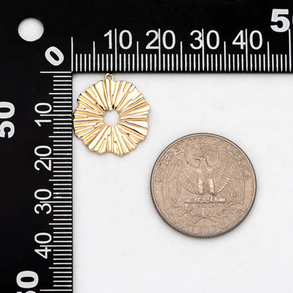 10pcs Gold Wrinkled Circle Charms 20x18mm, 18K Gold plated Brass, Disk Sun Pendants (GB-1404-F)
