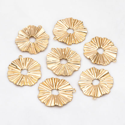 10pcs Gold Wrinkled Circle Charms 20x18mm, 18K Gold plated Brass, Disk Sun Pendants (GB-1404-F)
