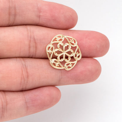 10pcs Gold plated Brass Filigree Flower Charm Pendants 19mm, Jewelry Making, Diy Material, Jewelry Supplies (GB-3096)