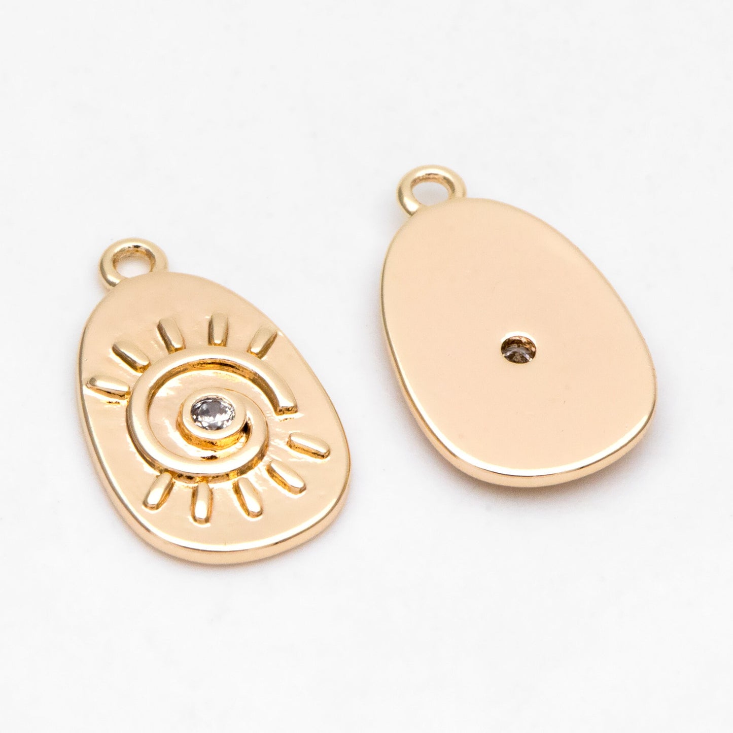 4pcs CZ Pave Gold Sun Charms 17.5x10.5mm, 18K Gold plated Brass, Sun Pendants (GB-1311-M)