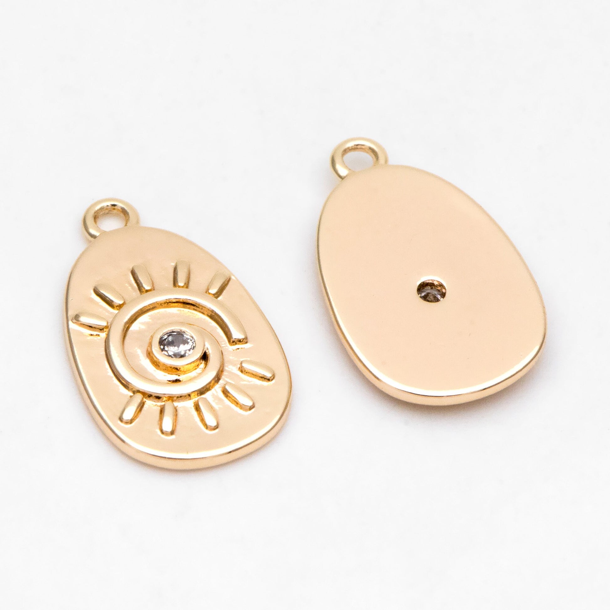 4pcs CZ Pave Gold Sun Charms 17.5x10.5mm, 18K Gold plated Brass, Sun Pendants (GB-1311-M)