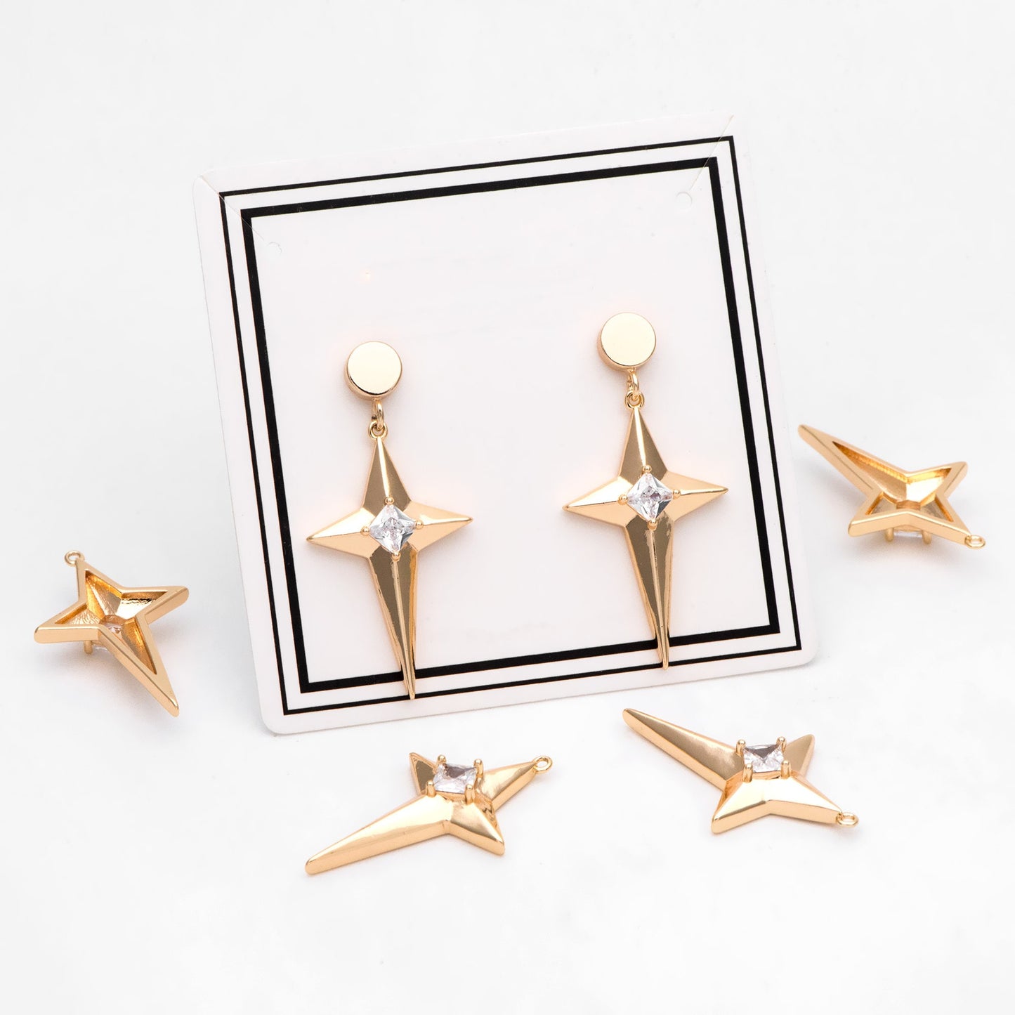 4pcs CZ Pave Gold Cross Star Charm Pendant 30x18mm, Jewelry Making, Diy Material, Jewelry Supplies (GB-1048-G)