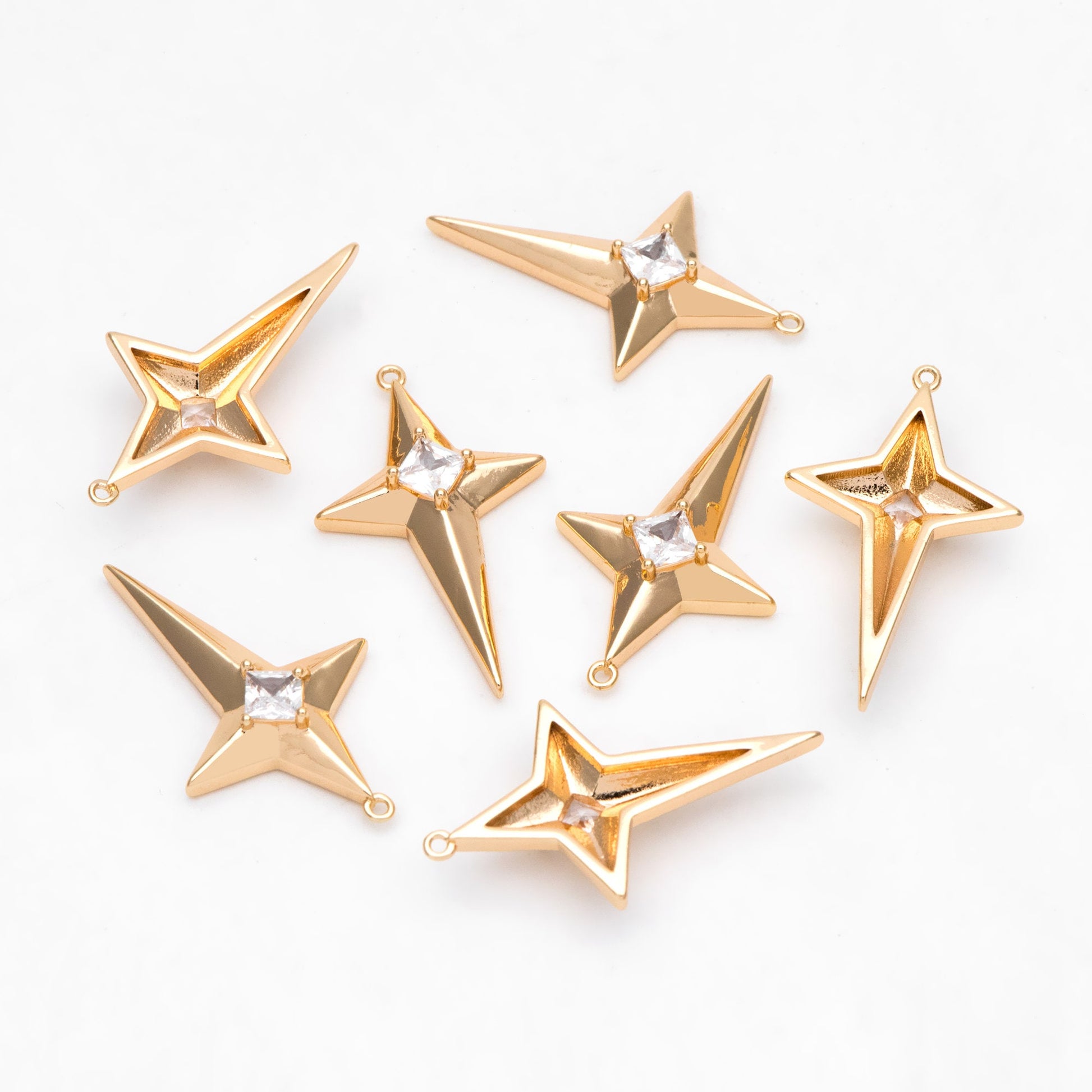 4pcs CZ Pave Gold Cross Star Charm Pendant 30x18mm, Jewelry Making, Diy Material, Jewelry Supplies (GB-1048-G)