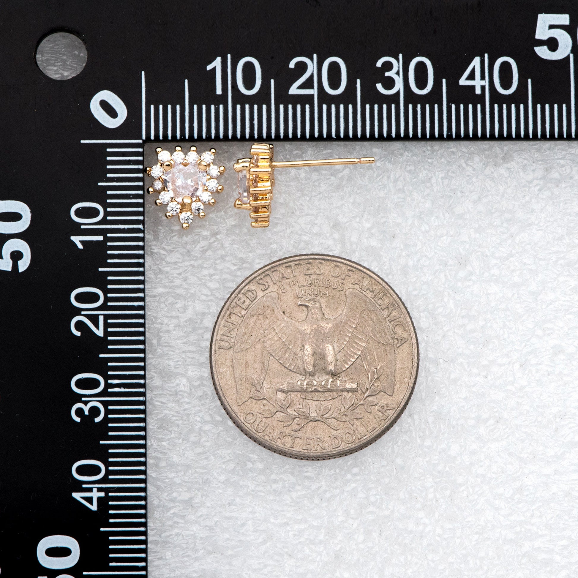 4pcs CZ Pave Heart Ear Posts, Gold Plated Brass Stud Earrings, Jewelry Findings, Wholesale Supplies (GB-3115)