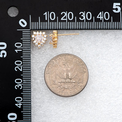 4pcs CZ Pave Heart Ear Posts, Gold Plated Brass Stud Earrings, Jewelry Findings, Wholesale Supplies (GB-3115)